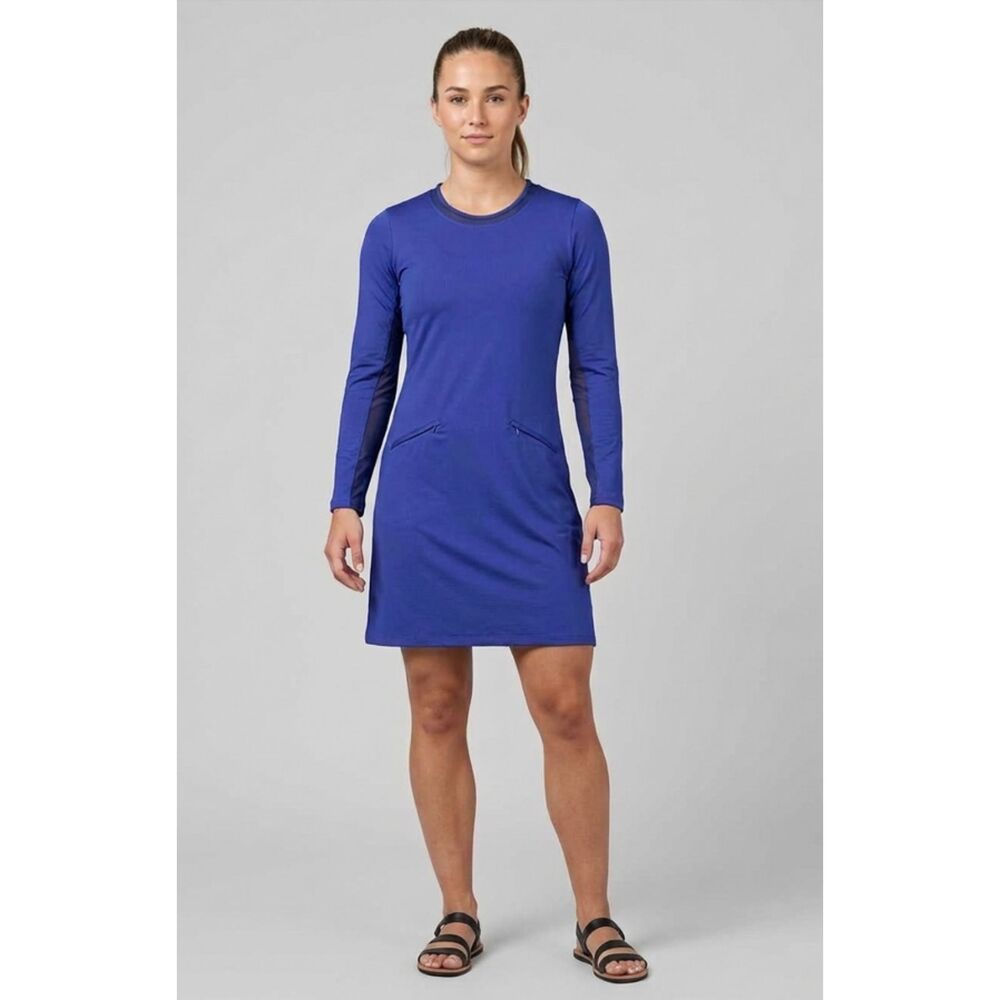IBKUL Sun Protective Golf Dress sz M Navy Mesh Inserts Long Sleeve Crew UPF 50+